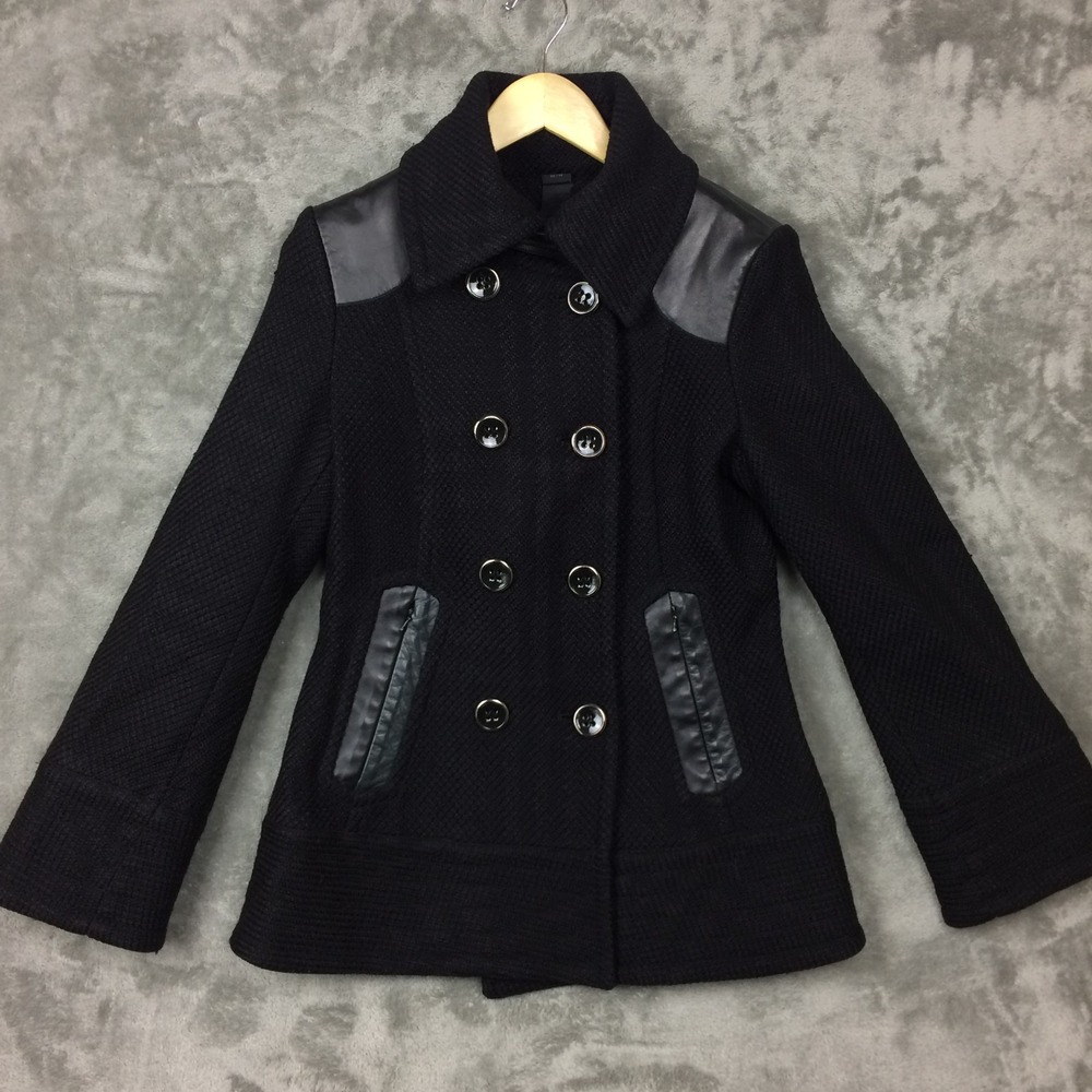Mackage Wool Pea Coat Womens Medium Leather Trim Double Breasted